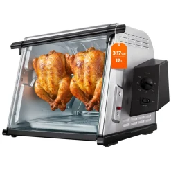 VEVOR Rotisserie Oven Large Capacity 12L Shawarma Grill Machine 1250W, for Chicken, Beef Ribs, Lamb Leg, Grilled Vegetables, Countertop Grill Roaster with Heat-Resistant Door and Timer Control