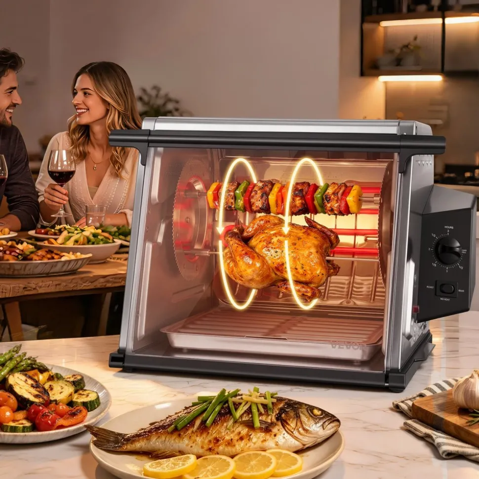 VEVOR Rotisserie Oven Large Capacity 12L Shawarma Grill Machine 1250W, for Chicken, Beef Ribs, Lamb Leg, Grilled Vegetables, Countertop Grill Roaster with Heat-Resistant Door and Timer Control