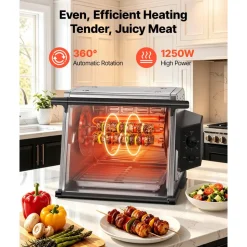 VEVOR Rotisserie Oven Large Capacity 12L Shawarma Grill Machine 1250W, for Chicken, Beef Ribs, Lamb Leg, Grilled Vegetables, Countertop Grill Roaster with Heat-Resistant Door and Timer Control