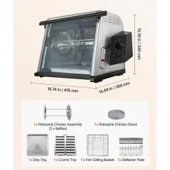 VEVOR Rotisserie Oven Large Capacity 12L Shawarma Grill Machine 1250W, for Chicken, Beef Ribs, Lamb Leg, Grilled Vegetables, Countertop Grill Roaster with Heat-Resistant Door and Timer Control