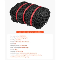 VEVOR Round Bale Hay Net, 5.91 x 5.91 x 5.91 ft, 1.5 inch Holes, PE Material, Knotless Design, with Zip Ties, Needle Shuttle, Repair Twine and Storage Bag, Slow Feeder Round Bale Net for Horses