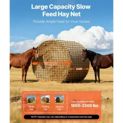 VEVOR Round Bale Hay Net, 5.91 x 5.91 x 5.91 ft, 1.5 inch Holes, PE Material, Knotless Design, with Zip Ties, Needle Shuttle, Repair Twine and Storage Bag, Slow Feeder Round Bale Net for Horses