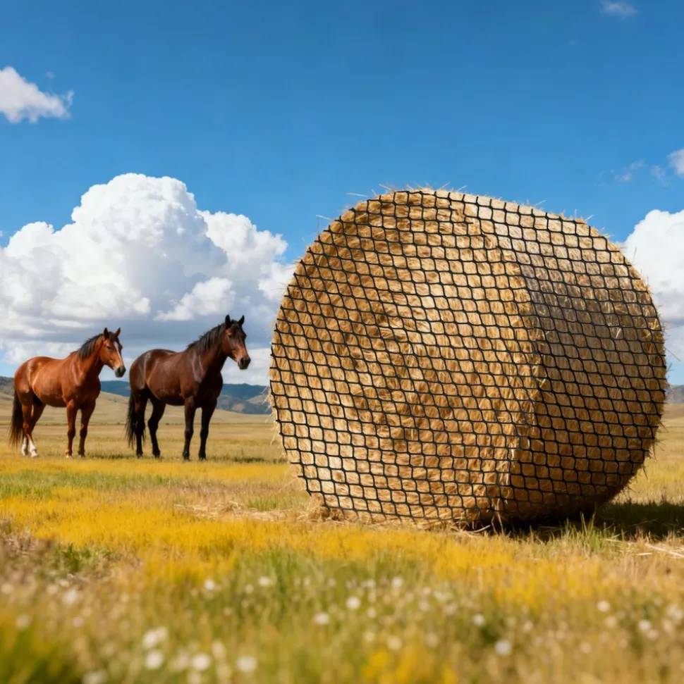 VEVOR Round Bale Hay Net, 4.92 x 4.92 x 4.92 ft, 1.5 inch Holes, PE Material, Knotless Design, with Zip Ties, Needle Shuttle, Repair Twine and Storage Bag, Slow Feeder Round Bale Net for Horses