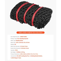 VEVOR Round Bale Hay Net, 4.92 x 4.92 x 4.92 ft, 1.65 inch Holes, PE Material, Knotless Design, with Self-Locking Zip Ties, Needle Shuttle, and Repair Twine, Slow Feeder Round Bale Net for Horses