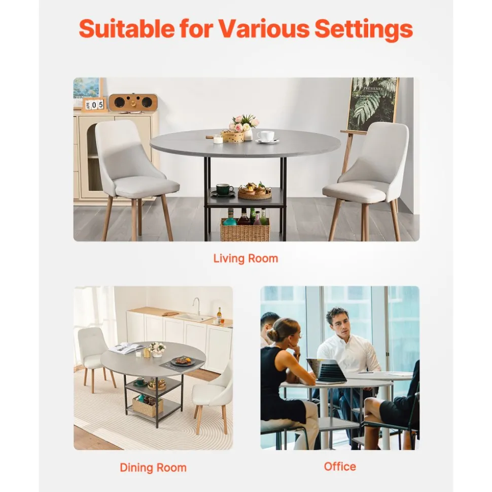 VEVOR Round Dining Table, 47 inch Wood Table for 4-6 Person, Farmhouse Circle Dinner Furniture, Rustic Leisure Tables with Thick Wooden Legs, for Home Kitchen Living Room, Grey (Only Table)