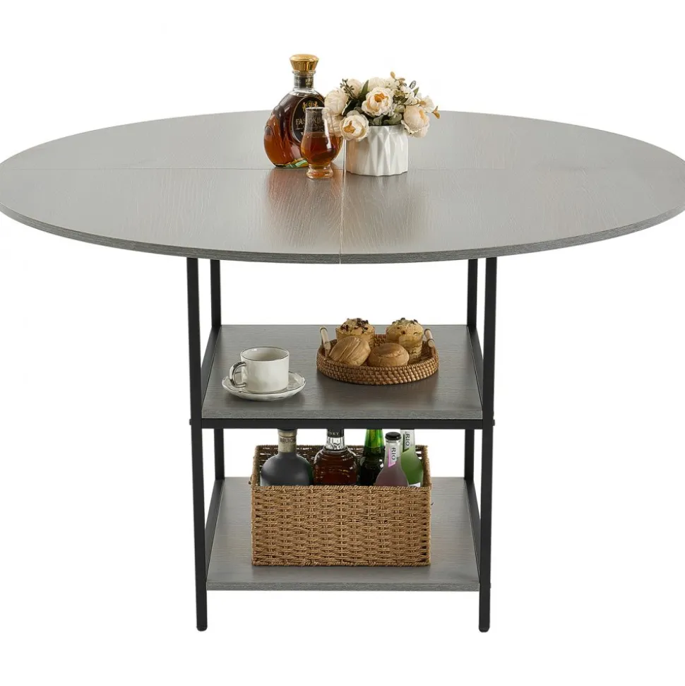 VEVOR Round Dining Table, 47 inch Wood Table for 4-6 Person, Farmhouse Circle Dinner Furniture, Rustic Leisure Tables with Thick Wooden Legs, for Home Kitchen Living Room, Grey (Only Table)