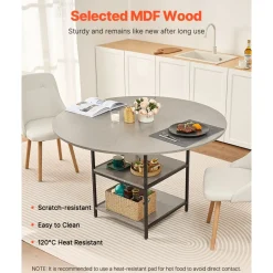 VEVOR Round Dining Table, 47 inch Wood Table for 4-6 Person, Farmhouse Circle Dinner Furniture, Rustic Leisure Tables with Thick Wooden Legs, for Home Kitchen Living Room, Grey (Only Table)