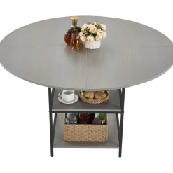 VEVOR Round Dining Table, 47 inch Wood Table for 4-6 Person, Farmhouse Circle Dinner Furniture, Rustic Leisure Tables with Thick Wooden Legs, for Home Kitchen Living Room, Grey (Only Table)