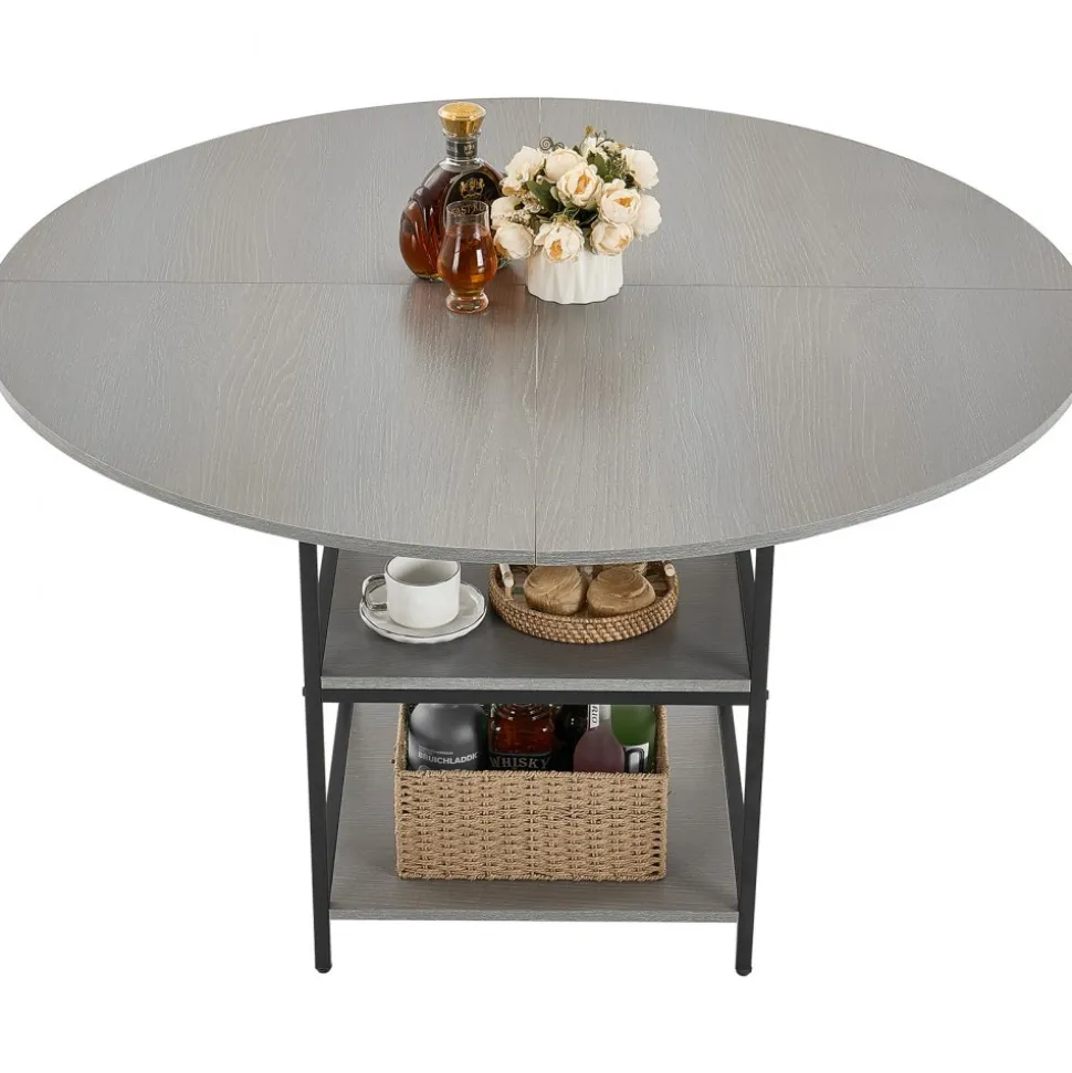 VEVOR Round Dining Table, 47 inch Wood Table for 4-6 Person, Farmhouse Circle Dinner Furniture, Rustic Leisure Tables with Thick Wooden Legs, for Home Kitchen Living Room, Grey (Only Table)