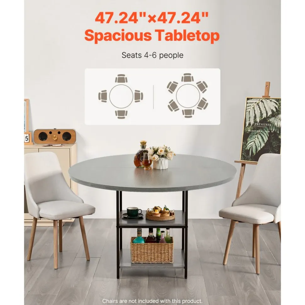 VEVOR Round Dining Table, 47 inch Wood Table for 4-6 Person, Farmhouse Circle Dinner Furniture, Rustic Leisure Tables with Thick Wooden Legs, for Home Kitchen Living Room, Grey (Only Table)