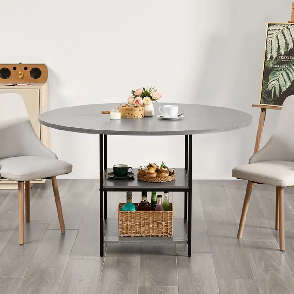 VEVOR Round Dining Table, 47 inch Wood Table for 4-6 Person, Farmhouse Circle Dinner Furniture, Rustic Leisure Tables with Thick Wooden Legs, for Home Kitchen Living Room, Grey (Only Table)