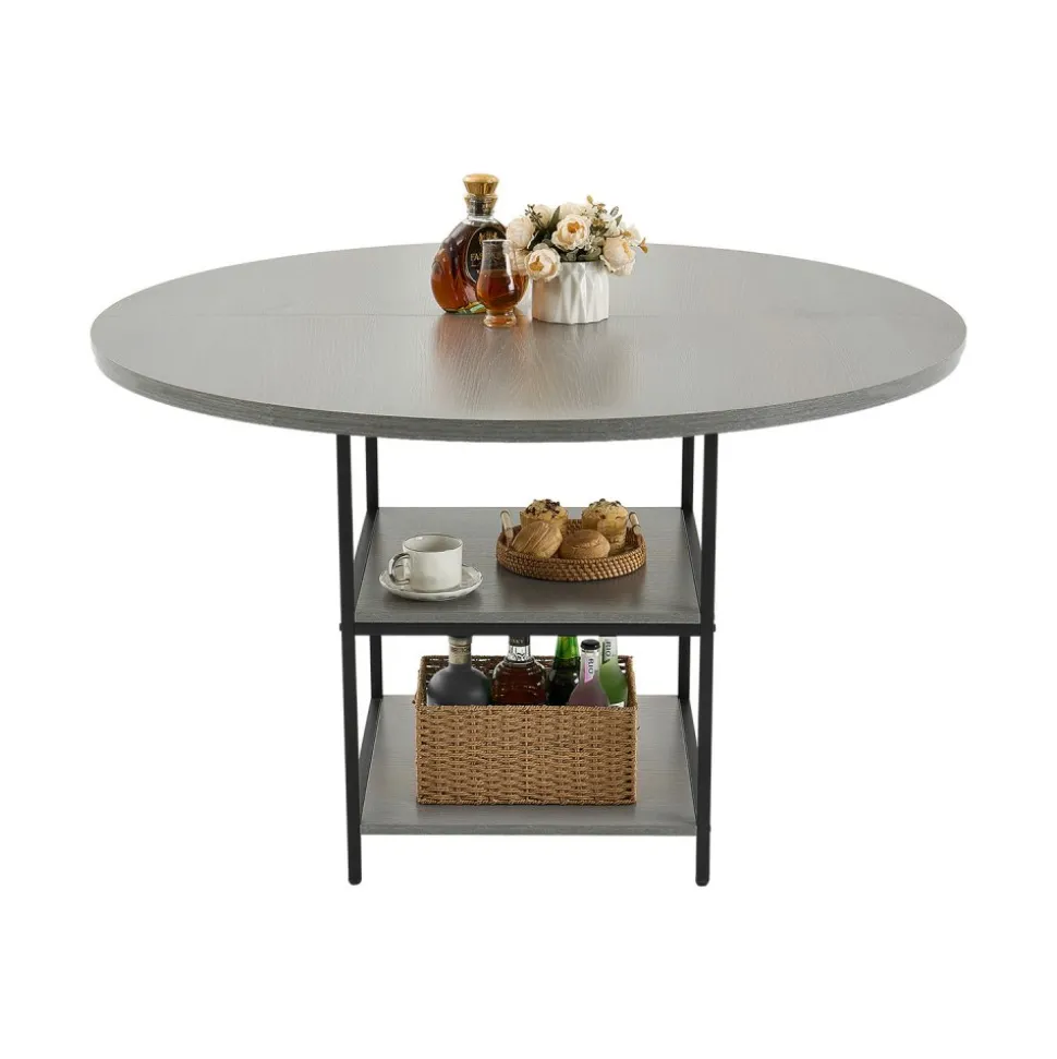 VEVOR Round Dining Table, 47 inch Wood Table for 4-6 Person, Farmhouse Circle Dinner Furniture, Rustic Leisure Tables with Thick Wooden Legs, for Home Kitchen Living Room, Grey (Only Table)