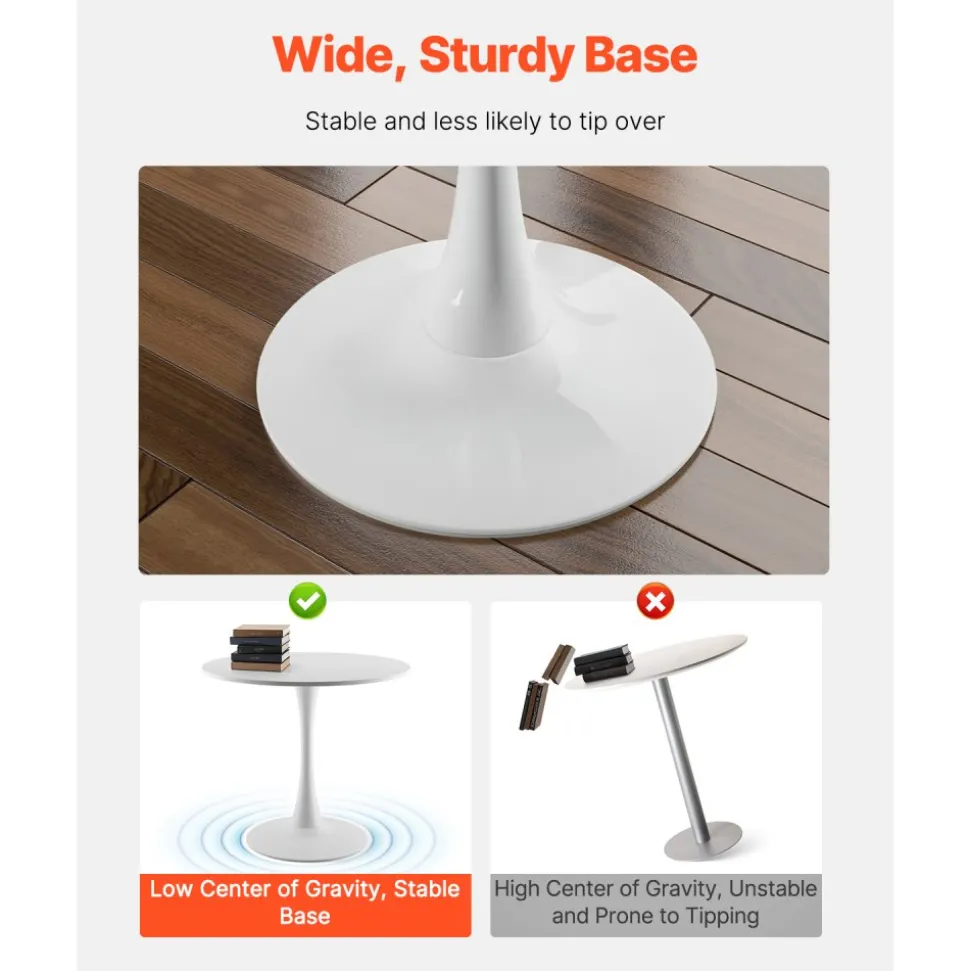 VEVOR Round Dining Table, 31.5 in Wood Table for 2-4 Person, Modern Circle Furniture, Leisure Coffee Office Tables with Pedestal Base in Tulip Design, for Home Kitchen Living Room, White(Only Table)