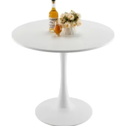 VEVOR Round Dining Table, 31.5 in Wood Table for 2-4 Person, Modern Circle Furniture, Leisure Coffee Office Tables with Pedestal Base in Tulip Design, for Home Kitchen Living Room, White(Only Table)