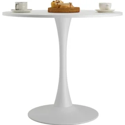 VEVOR Round Dining Table, 31.5 in Wood Table for 2-4 Person, Modern Circle Furniture, Leisure Coffee Office Tables with Pedestal Base in Tulip Design, for Home Kitchen Living Room, White(Only Table)