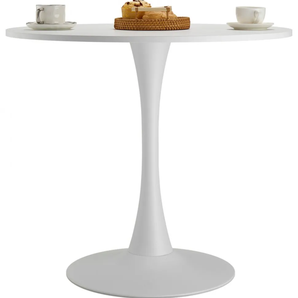 VEVOR Round Dining Table, 31.5 in Wood Table for 2-4 Person, Modern Circle Furniture, Leisure Coffee Office Tables with Pedestal Base in Tulip Design, for Home Kitchen Living Room, White(Only Table)