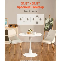 VEVOR Round Dining Table, 31.5 in Wood Table for 2-4 Person, Modern Circle Furniture, Leisure Coffee Office Tables with Pedestal Base in Tulip Design, for Home Kitchen Living Room, White(Only Table)