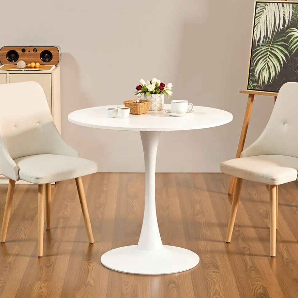 VEVOR Round Dining Table, 31.5 in Wood Table for 2-4 Person, Modern Circle Furniture, Leisure Coffee Office Tables with Pedestal Base in Tulip Design, for Home Kitchen Living Room, White(Only Table)
