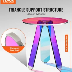 VEVOR Round Iridescent Side Table, Acrylic End Table, Clear Rainbow Acrylic Coffee Table for Drink, Food, Snack used in Living Room, Bedroom, and Study