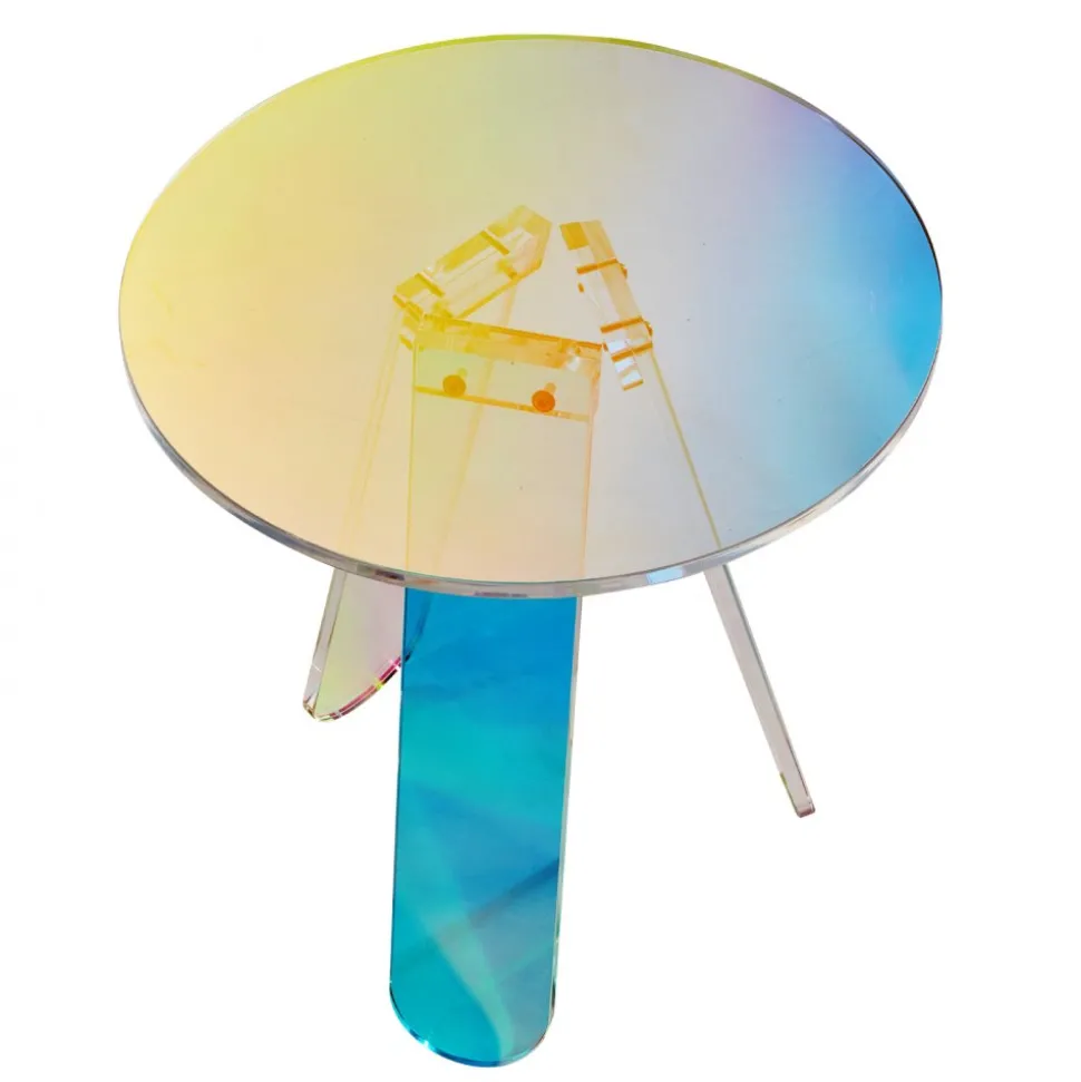VEVOR Round Iridescent Side Table, Acrylic End Table, Clear Rainbow Acrylic Coffee Table for Drink, Food, Snack used in Living Room, Bedroom, and Study