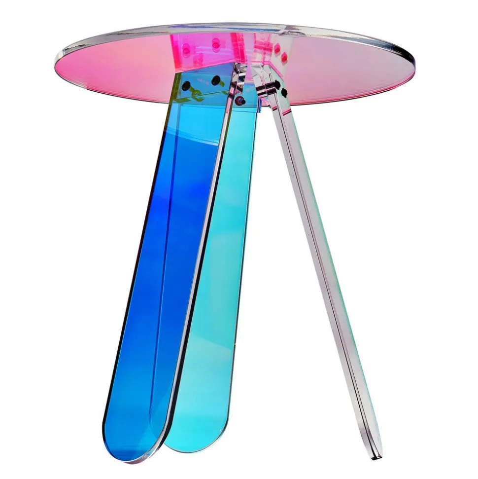 VEVOR Round Iridescent Side Table, Acrylic End Table, Clear Rainbow Acrylic Coffee Table for Drink, Food, Snack used in Living Room, Bedroom, and Study
