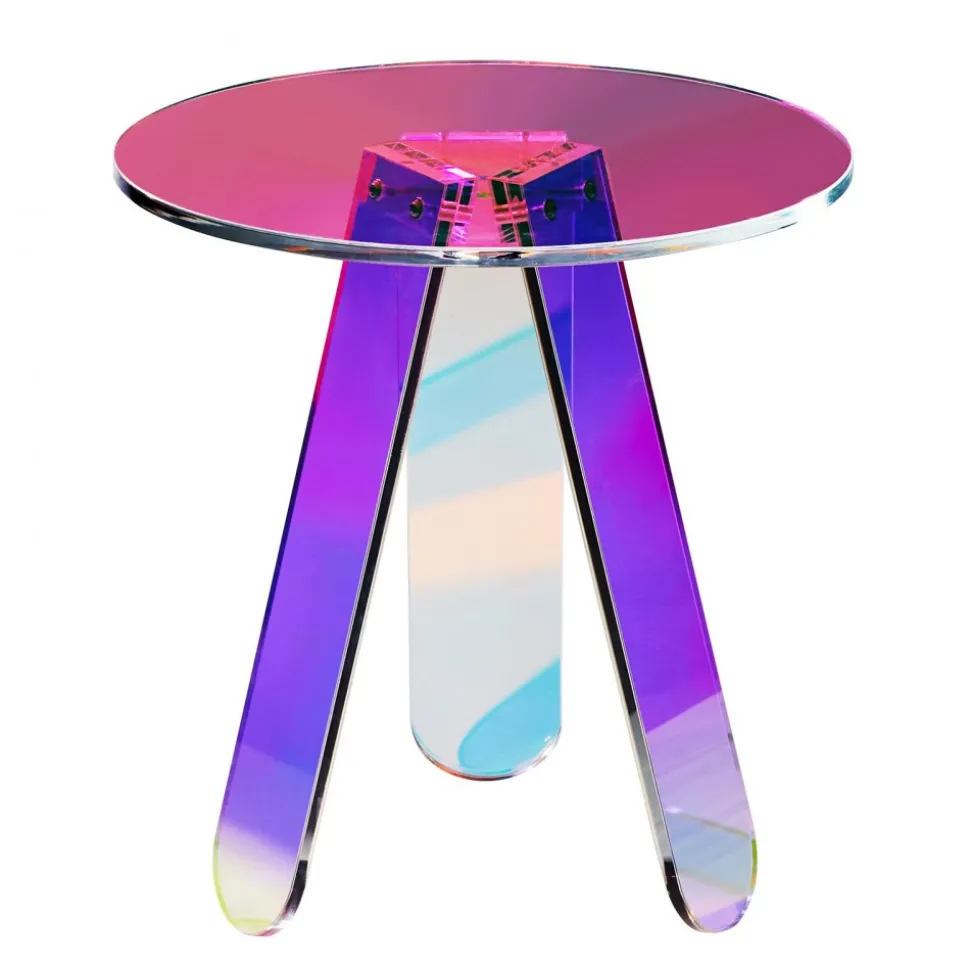VEVOR Round Iridescent Side Table, Acrylic End Table, Clear Rainbow Acrylic Coffee Table for Drink, Food, Snack used in Living Room, Bedroom, and Study