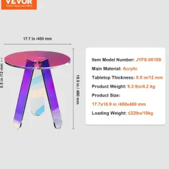 VEVOR Round Iridescent Side Table, Acrylic End Table, Clear Rainbow Acrylic Coffee Table for Drink, Food, Snack used in Living Room, Bedroom, and Study