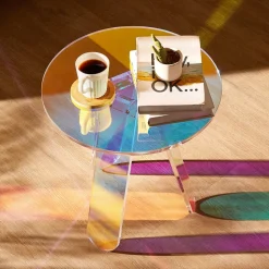 VEVOR Round Iridescent Side Table, Acrylic End Table, Clear Rainbow Acrylic Coffee Table for Drink, Food, Snack used in Living Room, Bedroom, and Study