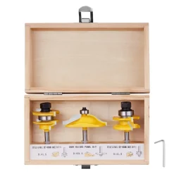 VEVOR Router Bits Set, 3 Pieces, Carbide Router Bit Kit with 1/4 Inch Shank, Wood Carrying Case, Woodworking Tools for Professional and Beginners Carpenter, for Wood MDF Particle Board Plywood