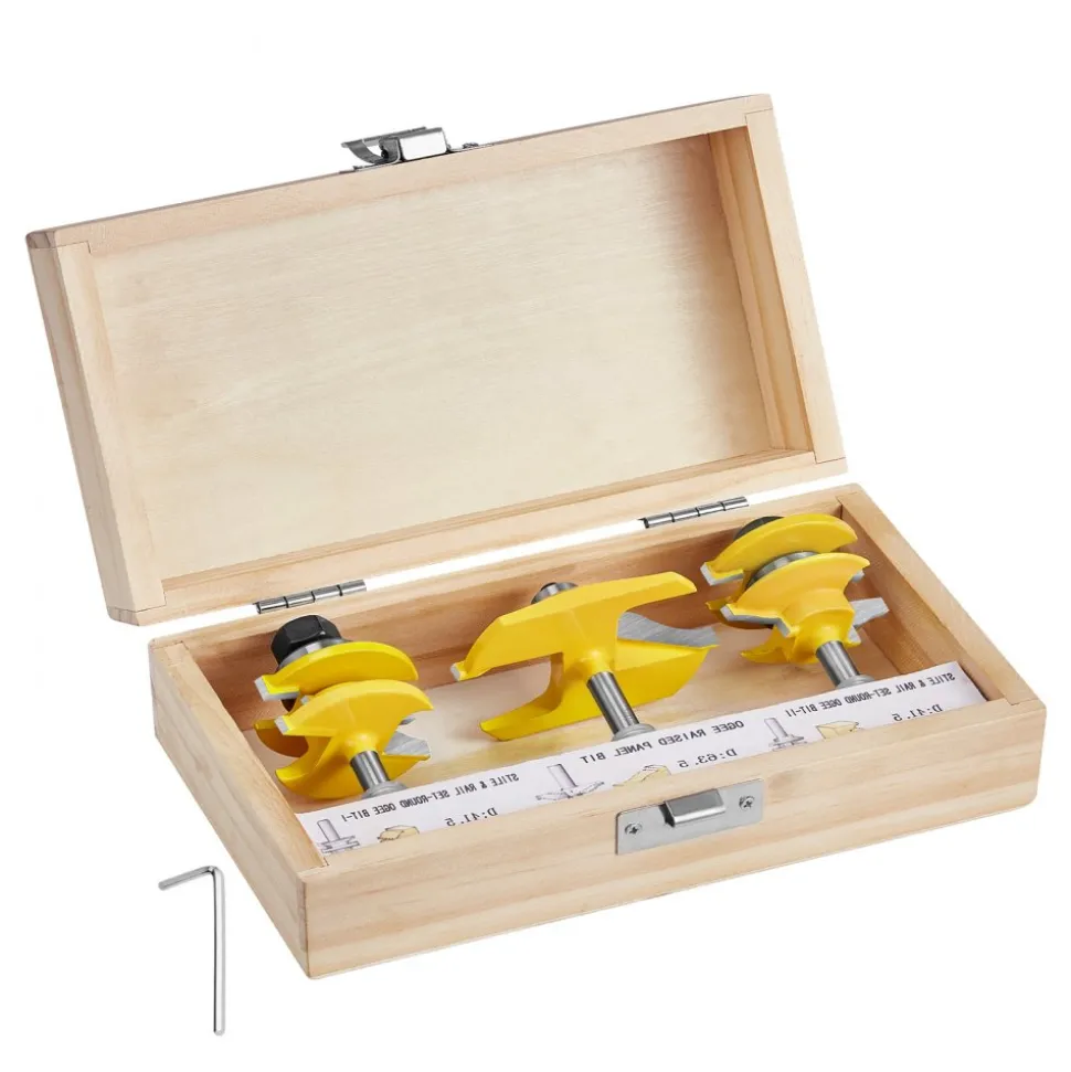 VEVOR Router Bits Set, 3 Pieces, Carbide Router Bit Kit with 1/4 Inch Shank, Wood Carrying Case, Woodworking Tools for Professional and Beginners Carpenter, for Wood MDF Particle Board Plywood