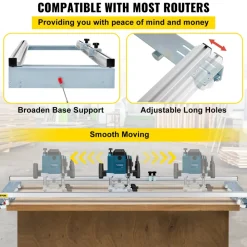 VEVOR Router Sled, 60 inches / 152.4cm Width, Slab Guide Jig for Woodworking with Locking Function, Portable and Easy to Adjust, Trimming Planing Machine for Wood Flattening, Home DIY
