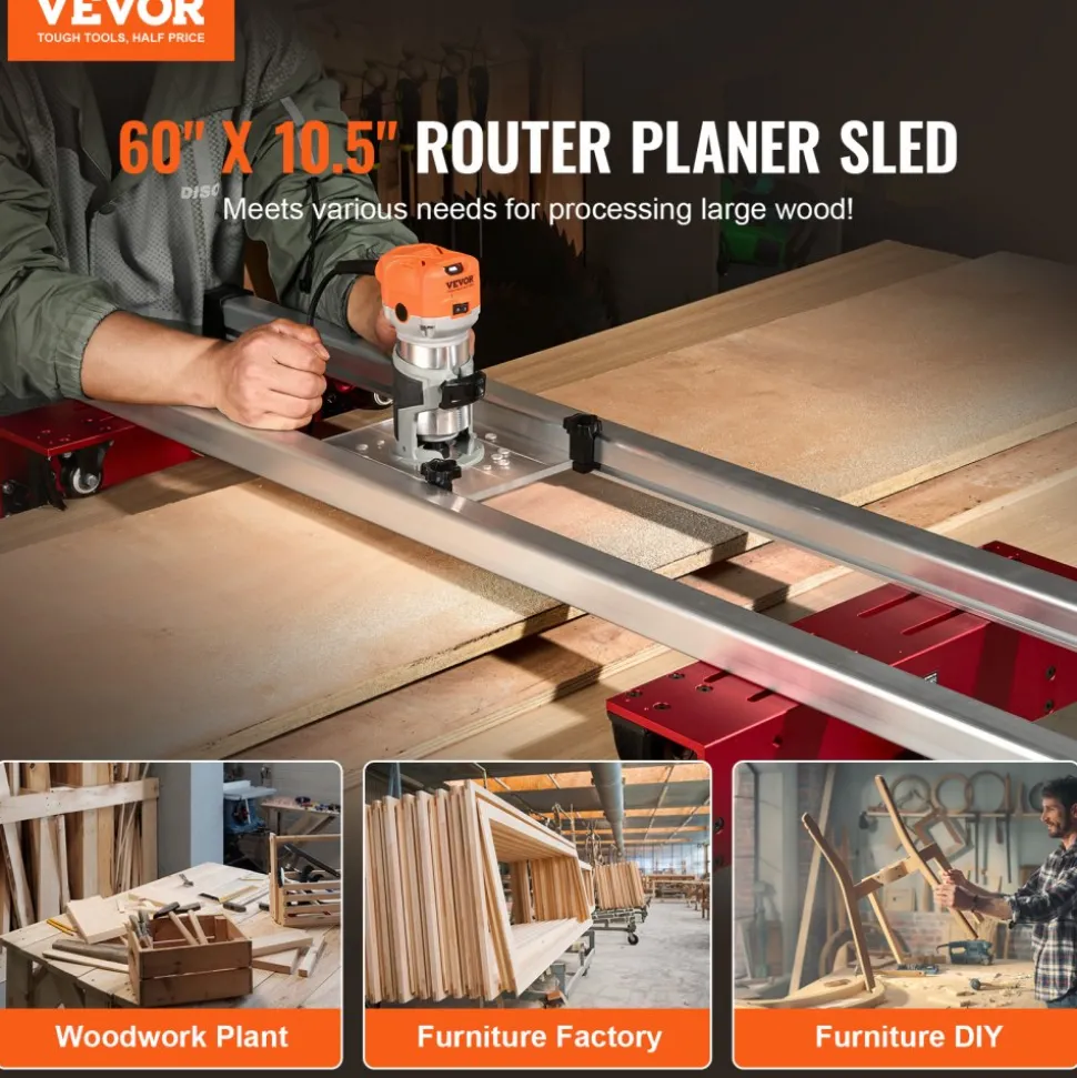 VEVOR Router Sled, 60 inches, Portable and Adjustable Slab Flattening Jig DIY Woodworking Router Sled for Flattening Slabs for Wood Flattening, Home DIY