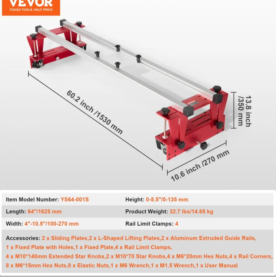 VEVOR Router Sled, 60 inches, Portable and Adjustable Slab Flattening Jig DIY Woodworking Router Sled for Flattening Slabs Wood Flattening Home DIY