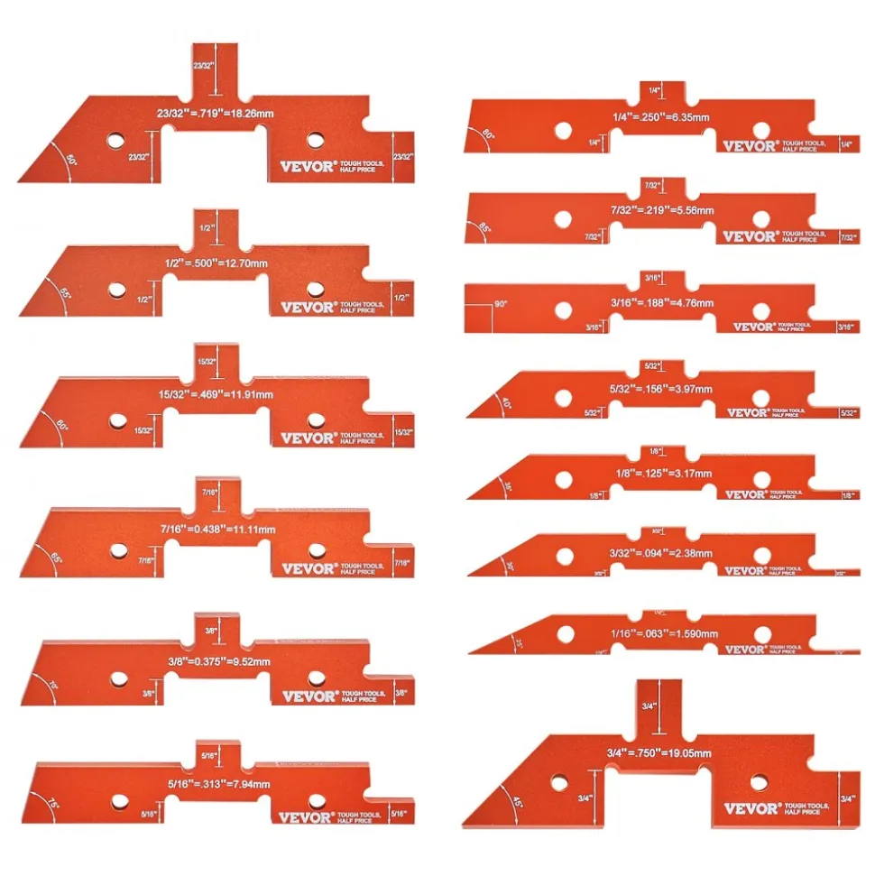 VEVOR Router Table Adjustment Bars, 14-piece Set, Durable Aluminum Construction Blocks for Measuring Depths, Heights, and Angles, Includes Engraved Measurements and Carrying Case, Ideal for Router