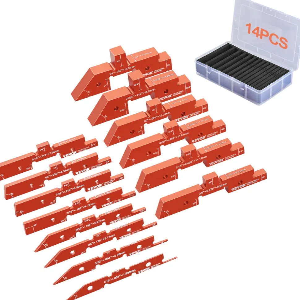 VEVOR Router Table Adjustment Bars, 14-piece Set, Durable Aluminum Construction Blocks for Measuring Depths, Heights, and Angles, Includes Engraved Measurements and Carrying Case, Ideal for Router