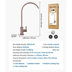 VEVOR Ro Water Faucet, Lead-Free Stainless Steel Faucet, Drinking Water Faucets with Solid Brass Valve, Anti-Rust & Durability Drinking Water Faucets For Kitchen, Bar Counter, Cafe, Antique Bronze