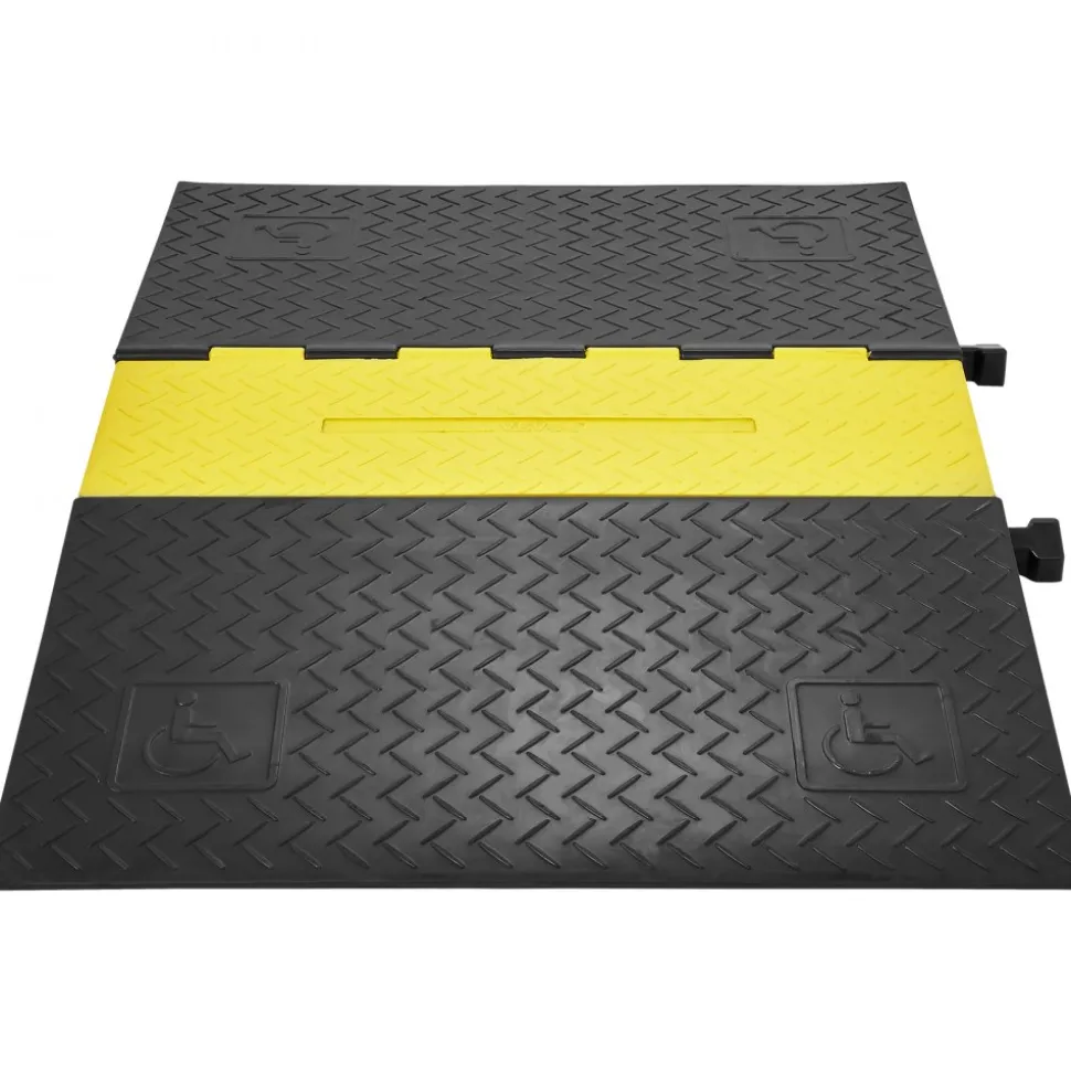 VEVOR Rubber Cable Guard, 5-Channel, 22000 lbs per Axle Load Capacity, Durable Cord Protection Ramp with Hinged Lid for Driveway, Speed Control, and Accessibility Compliance for Both Indoor & Outdo