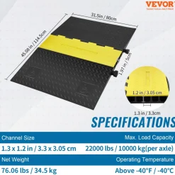 VEVOR Rubber Cable Guard, 5-Channel, 22000 lbs per Axle Load Capacity, Durable Cord Protection Ramp with Hinged Lid for Driveway, Speed Control, and Accessibility Compliance for Both Indoor & Outdo