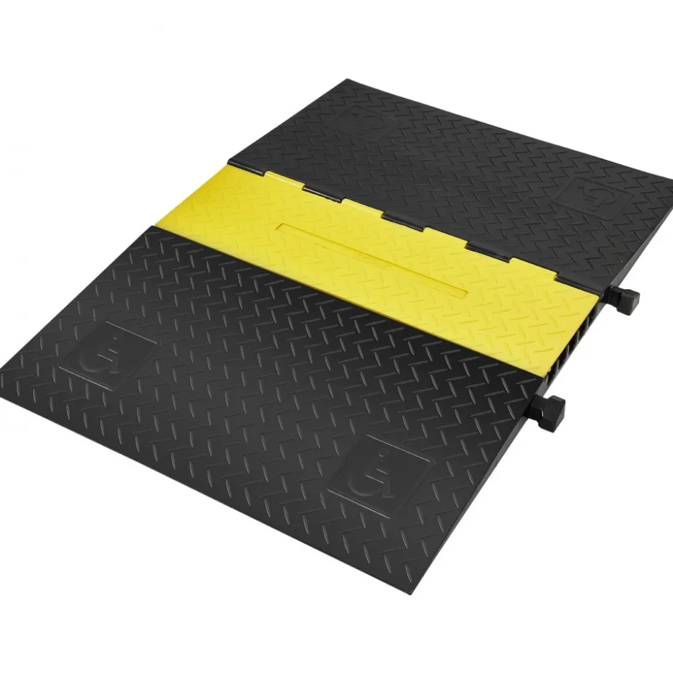 VEVOR Rubber Cable Guard, 5-Channel, 22000 lbs per Axle Load Capacity, Durable Cord Protection Ramp with Hinged Lid for Driveway, Speed Control, and Accessibility Compliance for Both Indoor & Outdo