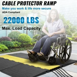 VEVOR Rubber Cable Guard, 5-Channel, 22000 lbs per Axle Load Capacity, Durable Cord Protection Ramp with Hinged Lid for Driveway, Speed Control, and Accessibility Compliance for Both Indoor & Outdo