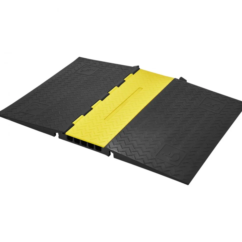 VEVOR Rubber Cable Guard, 5-Channel, 22000 lbs per Axle Load Capacity, Durable Cord Protection Ramp with Hinged Lid for Driveway, Speed Control, and Accessibility Compliance for Both Indoor & Outdo