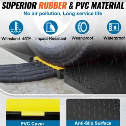 VEVOR Rubber Cable Guard, 5-Channel, 22000 lbs per Axle Load Capacity, Durable Cord Protection Ramp with Hinged Lid for Driveway, Speed Control, and Accessibility Compliance for Both Indoor & Outdo