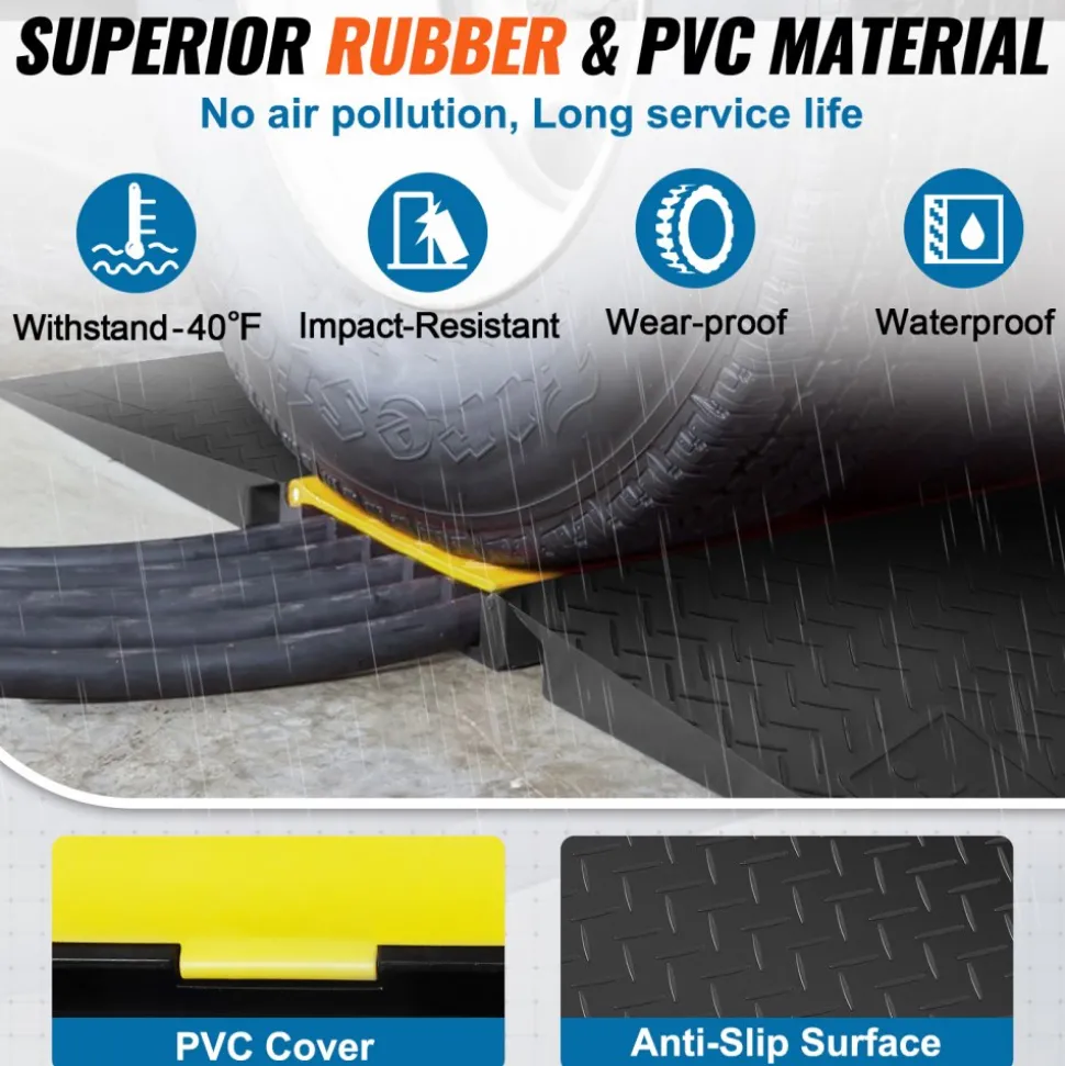 VEVOR Rubber Cable Guard, 5-Channel, 22000 lbs per Axle Load Capacity, Durable Cord Protection Ramp with Hinged Lid for Driveway, Speed Control, and Accessibility Compliance for Both Indoor & Outdo