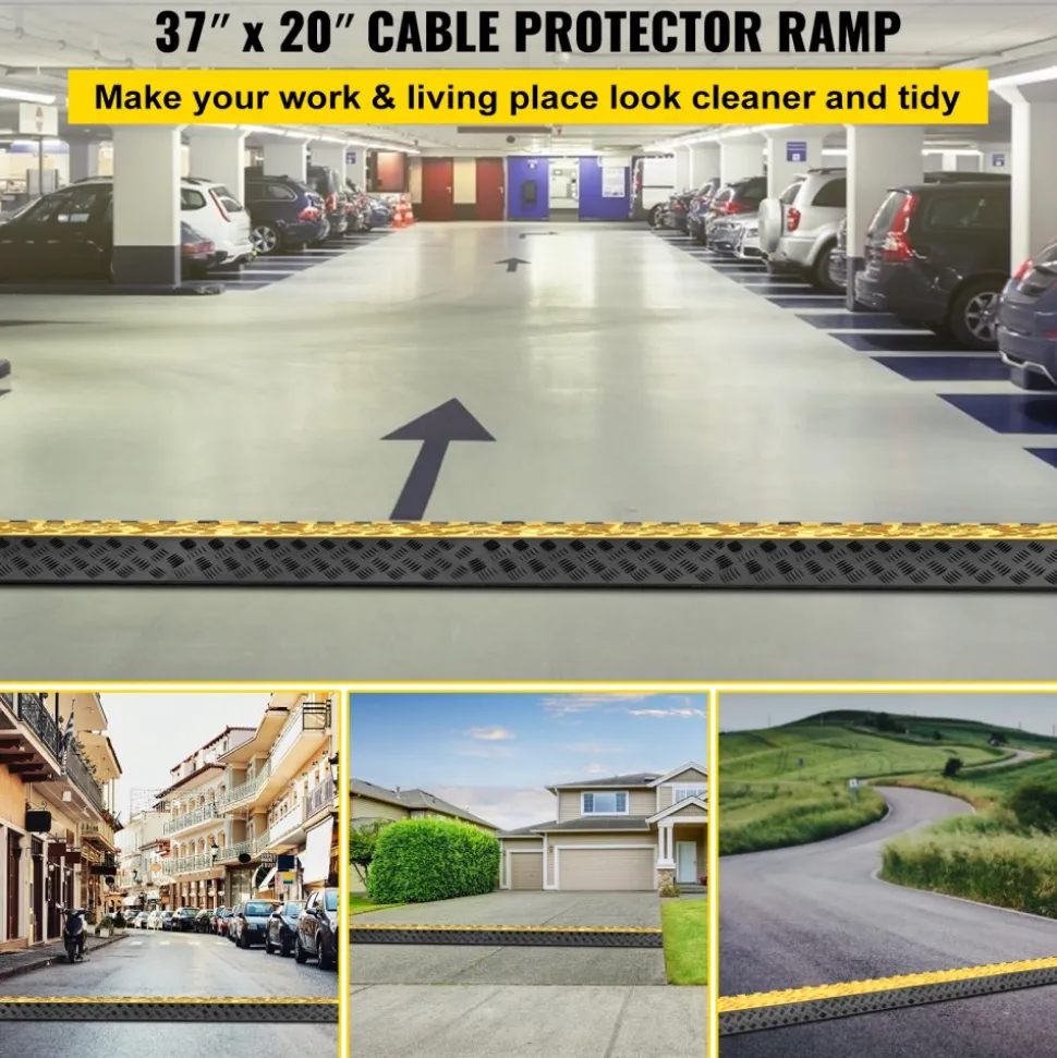 VEVOR Rubber Cable Guard, 3-Channel, 2 x 2.3 in - Durable Cord Protection Ramp for Driveways, 6600 lbs Capacity