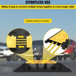 VEVOR Rubber Cable Guard, 3-Channel, 2 x 2.3 in - Durable Cord Protection Ramp for Driveways, 6600 lbs Capacity