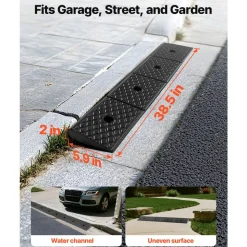 VEVOR Rubber Curb Ramp, 33069 lbs Load Capacity, 2 Inches Rise Height Heavy Duty Rubber Threshold Ramp with Drainage Tank for Wheelchairs, Strollers, Motorcycles, Cars, Lawn Mowers & Trailers, 2 Pack