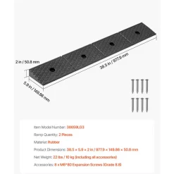 VEVOR Rubber Curb Ramp, 33069 lbs Load Capacity, 2 Inches Rise Height Heavy Duty Rubber Threshold Ramp with Drainage Tank for Wheelchairs, Strollers, Motorcycles, Cars, Lawn Mowers & Trailers, 2 Pack