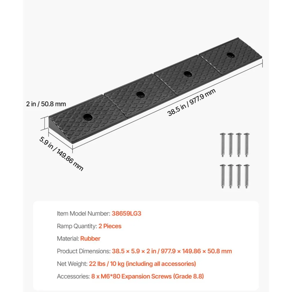 VEVOR Rubber Curb Ramp, 33069 lbs Load Capacity, 2 Inches Rise Height Heavy Duty Rubber Threshold Ramp with Drainage Tank for Wheelchairs, Strollers, Motorcycles, Cars, Lawn Mowers & Trailers, 2 Pack