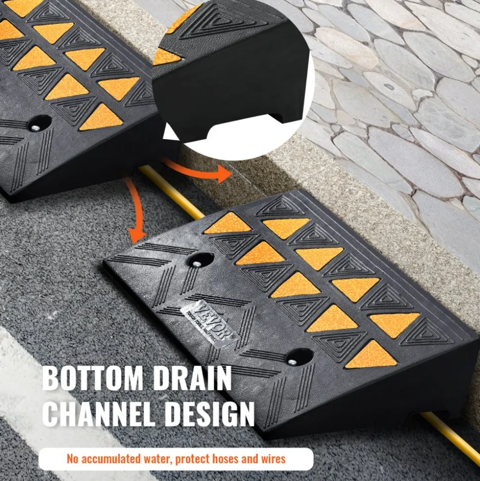 VEVOR Rubber Curb Ramp 2 Pack, 4.3" Rise Height Heavy-Duty 33069 lbs/15 T Capacity Threshold Ramps, Driveway Ramps with Stable Grid Structure for Cars, Wheelchairs, Bikes, Motorcycles