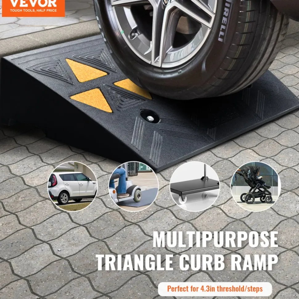 VEVOR Rubber Curb Ramp 2 Pack, 4.3" Rise Height Heavy-Duty 33069 lbs/15 T Capacity Threshold Ramps, Driveway Ramps with Stable Grid Structure for Cars, Wheelchairs, Bikes, Motorcycles
